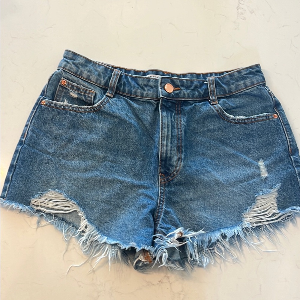 Zara Blue Distressed Jean Shorts High-Waisted